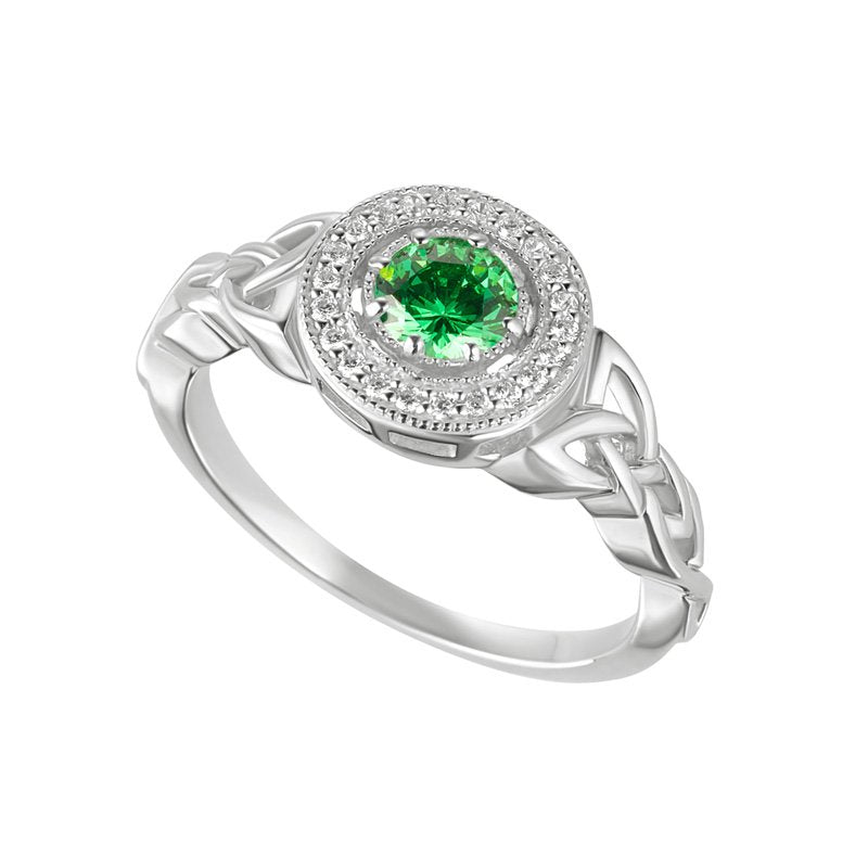 Sterling Silver Cluster Green CZ Trinity Knot Ring