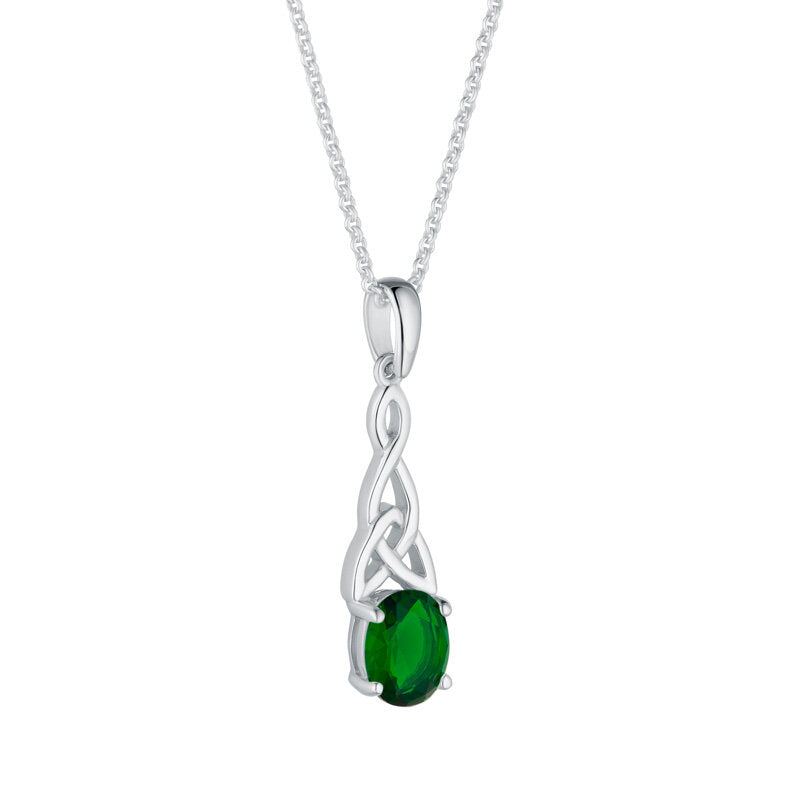 Lab Emerald Celtic Trinity Heart Necklace - 14K White Gold |JewelsForMe