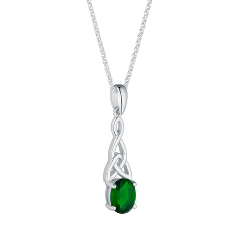 Sterling Silver Green CZ Trinity Knot Necklace