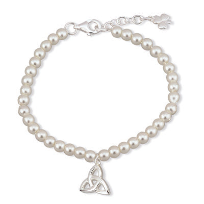 Rhodium Plated Pearl Trinity Knot Bracelet