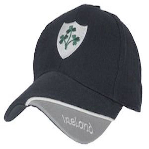 Black Baseball Cap in Rugby Style with Shamrock and Ireland name