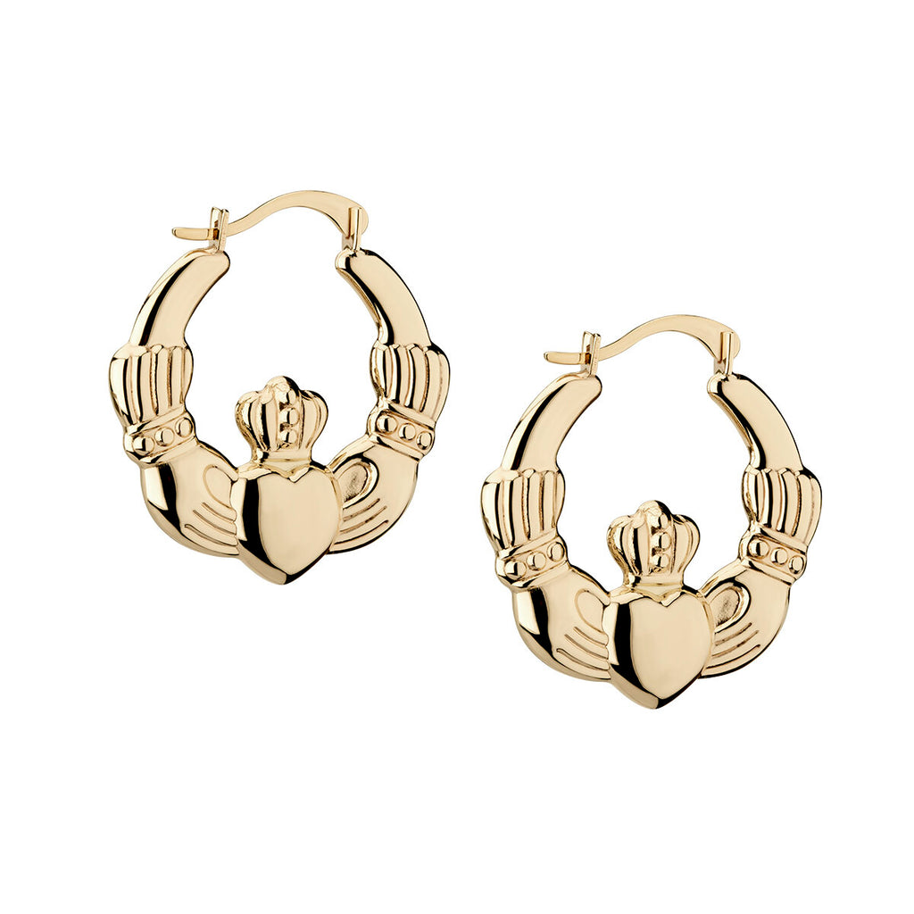 10K Gold Claddagh Hoop Earrings