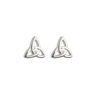 Rhodium Plated Pearl Trinity Knot Earrings