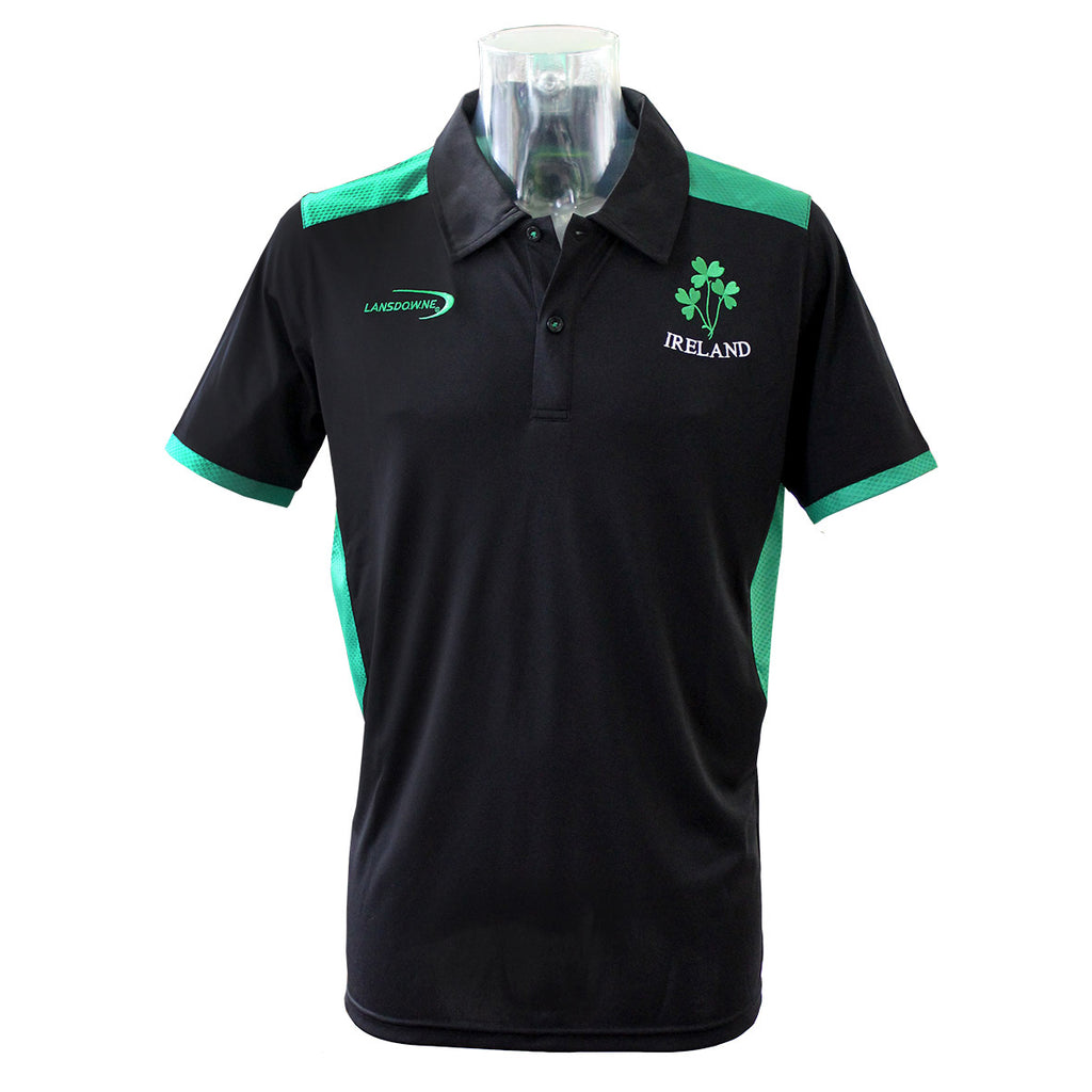 Black Ireland Performance Polo Shirt With Green Underarm And Trim