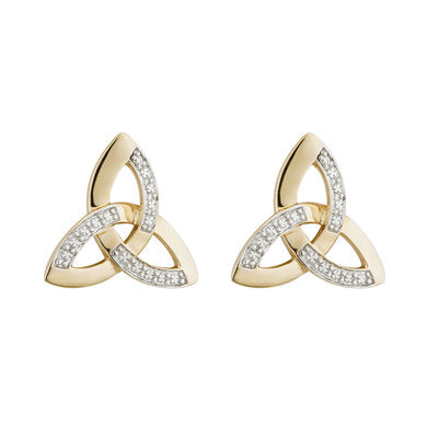 14K Gold Two Tone Diamond Trinity Knot Stud Earrings