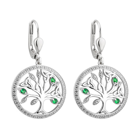 Sterling Silver Crystal Illusion Tree Of Life Drop Earrings