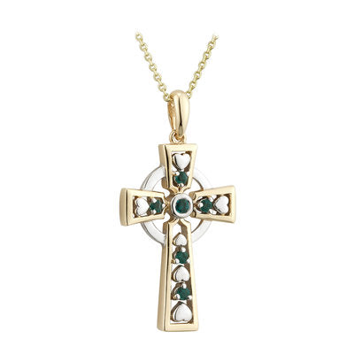 14K Gold Emerald Celtic Cross Pendant