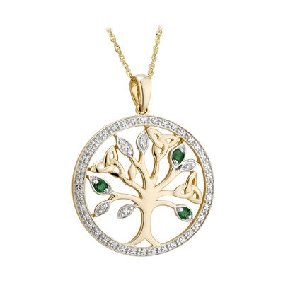 14K Gold Diamond & Emerald Tree Of Life Pendant
