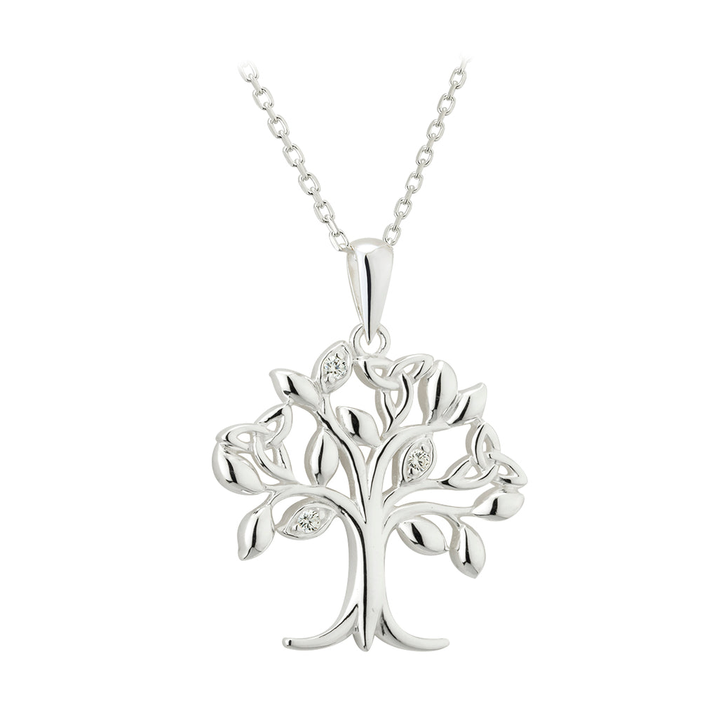 Silver Crystal Set Tree Of Life Pendant