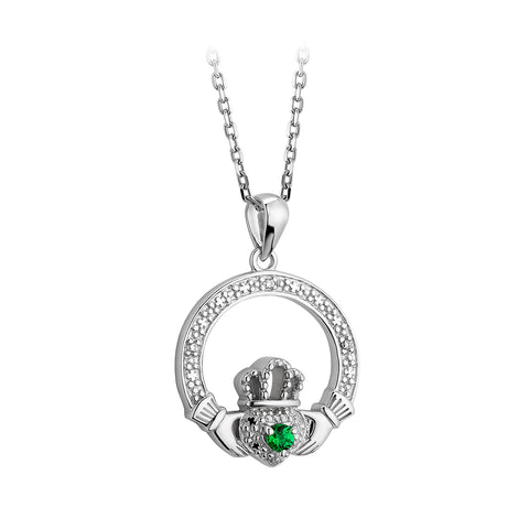 Sterling Silver Crystal Illusion Claddagh Pendant