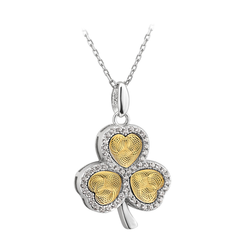 Silver Moving Gold Heart Shamrock Pendant