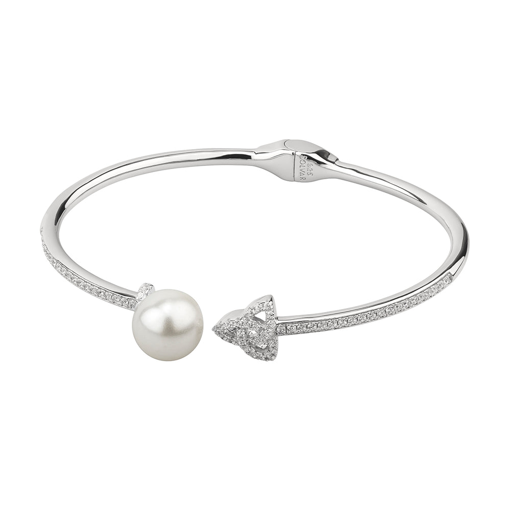 Sterling Silver Cz & Pearl Trinity Knot Bangle